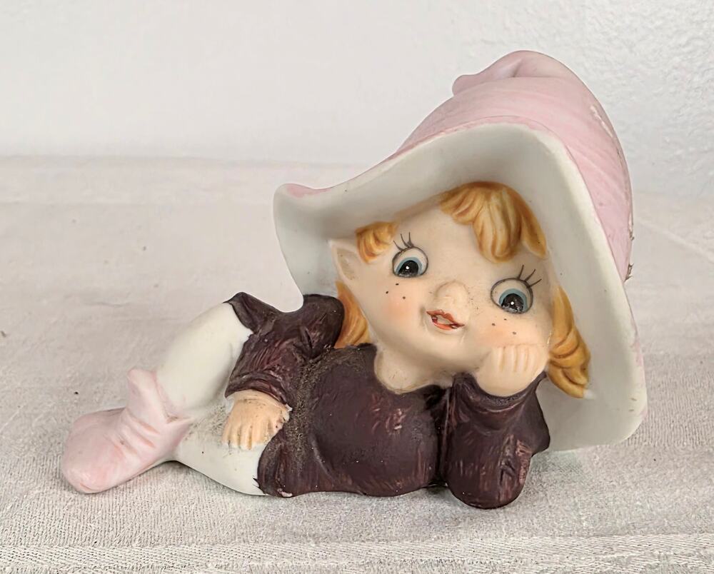 Vtg HOMCO 5213 Picie Fairy Elf Figurine Hand Painted Bisque Porcelain 4" x 3"